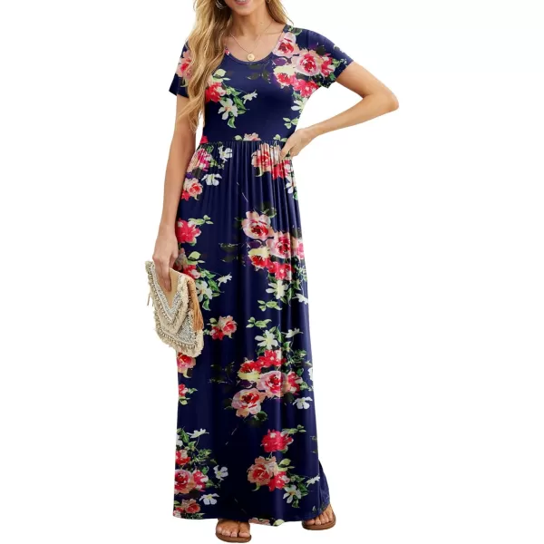 GRECERELLE Women's Short Sleeve Maxi Dresses Casual Long Dresses with Pockets