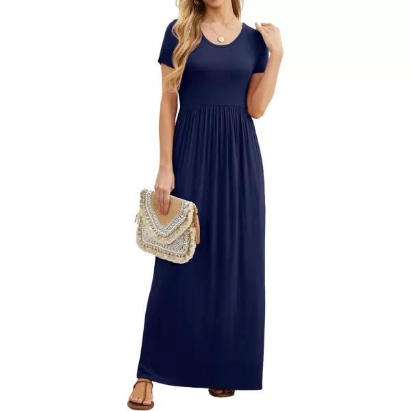GRECERELLE Women's Short Sleeve Maxi Dresses Casual Long Dresses with Pockets