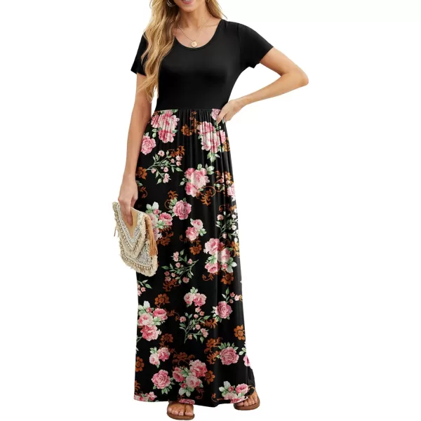 GRECERELLE Women's Short Sleeve Maxi Dresses Casual Long Dresses with Pockets