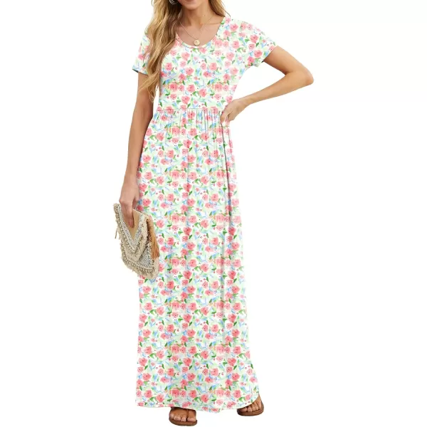 GRECERELLE Women's Short Sleeve Maxi Dresses Casual Long Dresses with Pockets