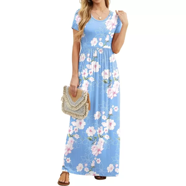 GRECERELLE Women's Short Sleeve Maxi Dresses Casual Long Dresses with Pockets