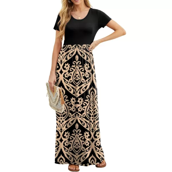 GRECERELLE Women's Short Sleeve Maxi Dresses Casual Long Dresses with Pockets