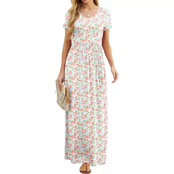 GRECERELLE Women's Short Sleeve Maxi Dresses Casual Long Dresses with Pockets
