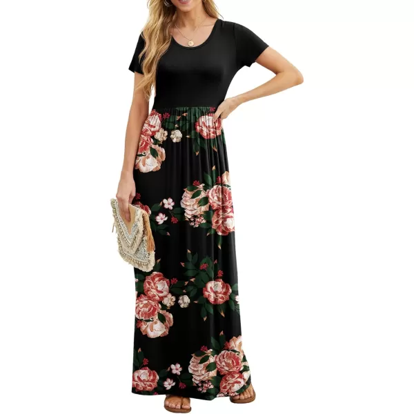 GRECERELLE Women's Short Sleeve Maxi Dresses Casual Long Dresses with Pockets