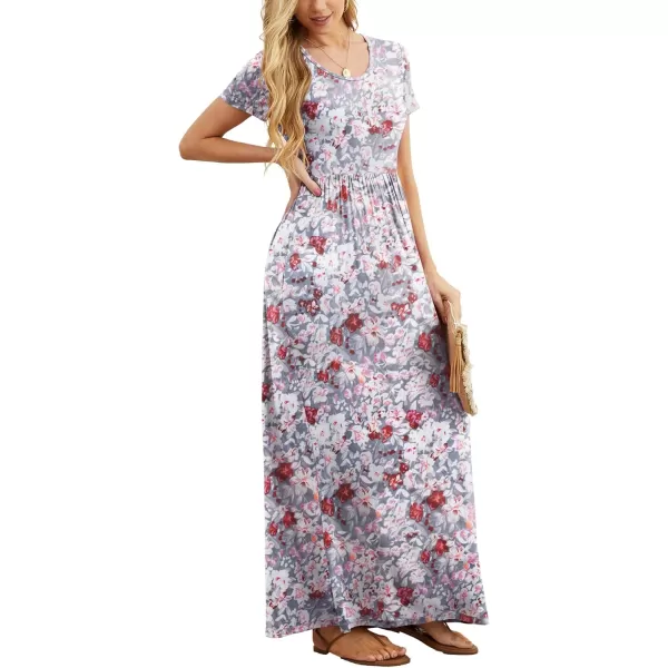 GRECERELLE Women's Short Sleeve Maxi Dresses Casual Long Dresses with Pockets