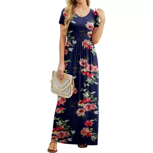 GRECERELLE Women's Short Sleeve Maxi Dresses Casual Long Dresses with Pockets