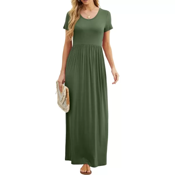 GRECERELLE Women's Short Sleeve Maxi Dresses Casual Long Dresses with Pockets