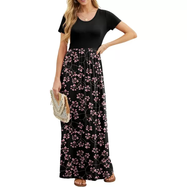 GRECERELLE Women's Short Sleeve Maxi Dresses Casual Long Dresses with Pockets