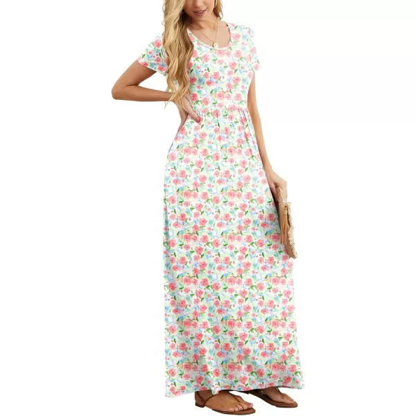 GRECERELLE Women's Short Sleeve Maxi Dresses Casual Long Dresses with Pockets