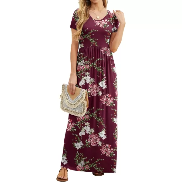 GRECERELLE Women's Short Sleeve Maxi Dresses Casual Long Dresses with Pockets
