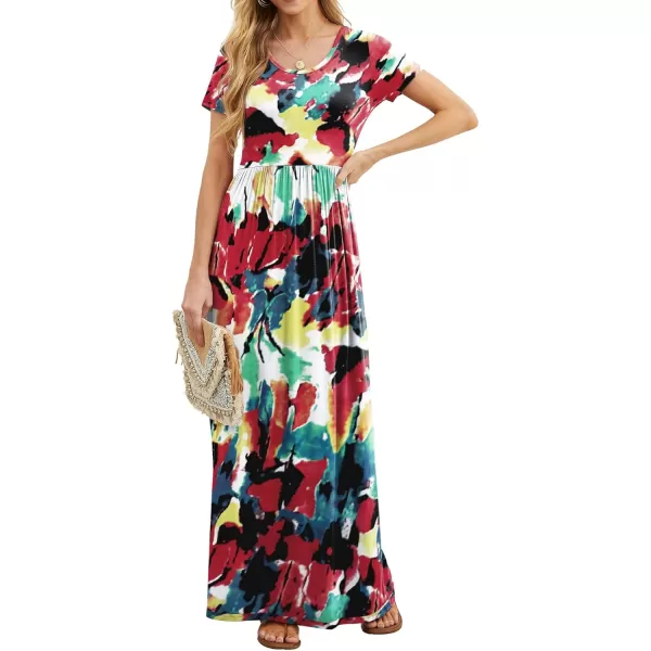 GRECERELLE Women's Short Sleeve Maxi Dresses Casual Long Dresses with Pockets