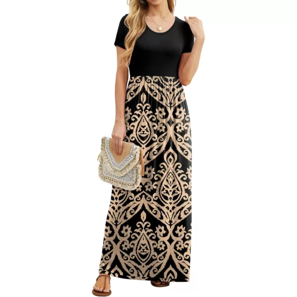 GRECERELLE Women's Short Sleeve Maxi Dresses Casual Long Dresses with Pockets