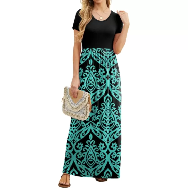 GRECERELLE Women's Short Sleeve Maxi Dresses Casual Long Dresses with Pockets