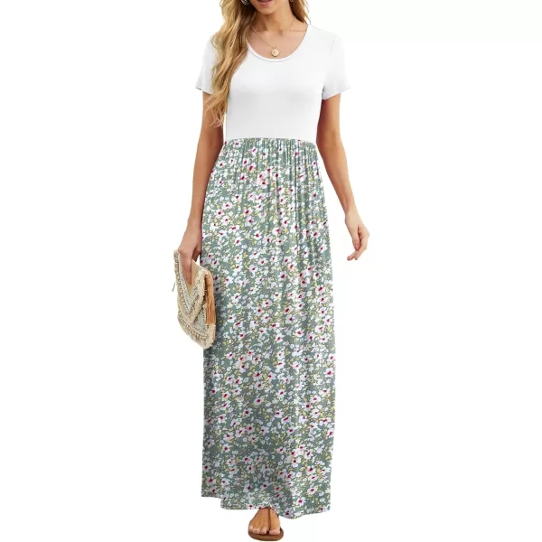 GRECERELLE Women's Short Sleeve Maxi Dresses Casual Long Dresses with Pockets