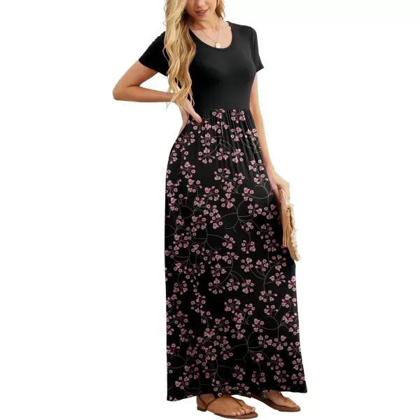 GRECERELLE Women's Short Sleeve Maxi Dresses Casual Long Dresses with Pockets