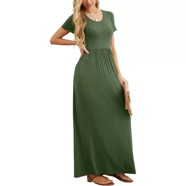 GRECERELLE Women's Short Sleeve Maxi Dresses Casual Long Dresses with Pockets