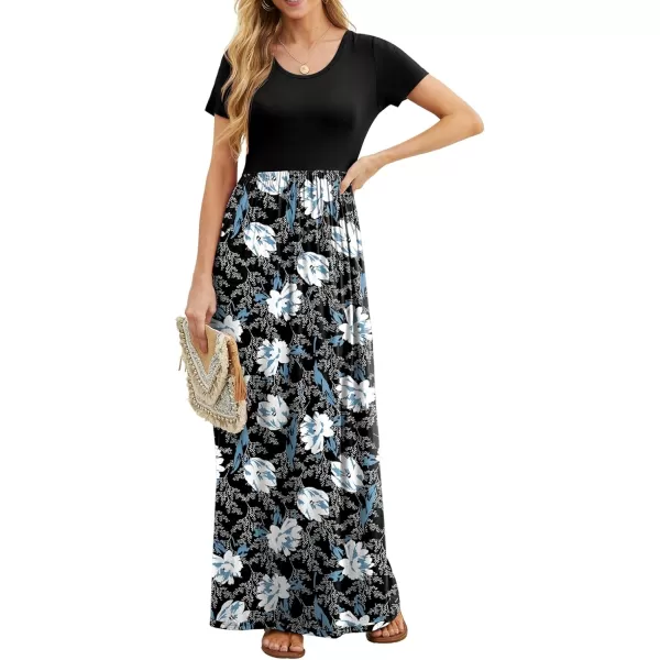 GRECERELLE Women's Short Sleeve Maxi Dresses Casual Long Dresses with Pockets