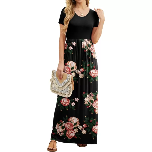 GRECERELLE Women's Short Sleeve Maxi Dresses Casual Long Dresses with Pockets