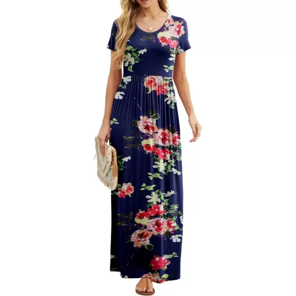 GRECERELLE Women's Short Sleeve Maxi Dresses Casual Long Dresses with Pockets