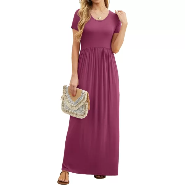 GRECERELLE Women's Short Sleeve Maxi Dresses Casual Long Dresses with Pockets
