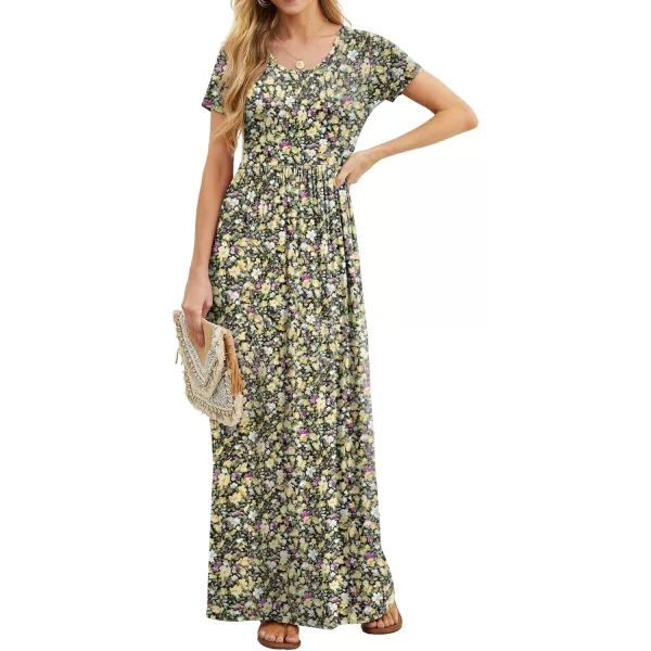 GRECERELLE Women's Short Sleeve Maxi Dresses Casual Long Dresses with Pockets