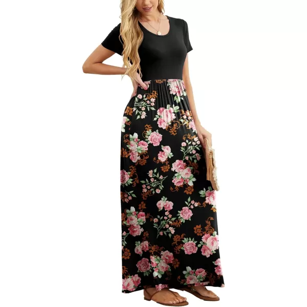 GRECERELLE Women's Short Sleeve Maxi Dresses Casual Long Dresses with Pockets
