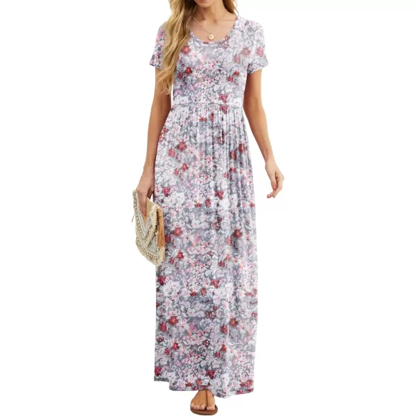 GRECERELLE Women's Short Sleeve Maxi Dresses Casual Long Dresses with Pockets