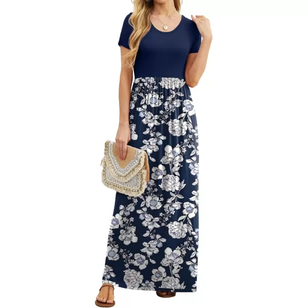 GRECERELLE Women's Short Sleeve Maxi Dresses Casual Long Dresses with Pockets