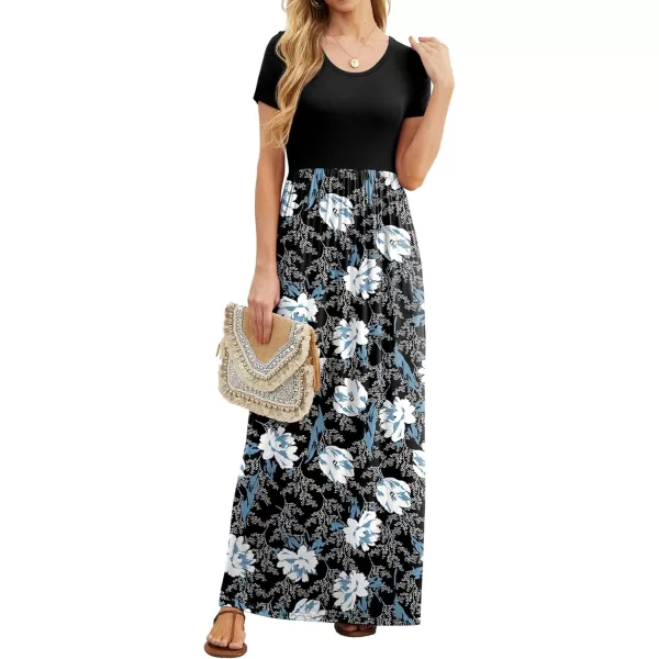 GRECERELLE Women's Short Sleeve Maxi Dresses Casual Long Dresses with Pockets