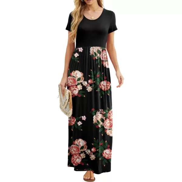 GRECERELLE Women's Short Sleeve Maxi Dresses Casual Long Dresses with Pockets