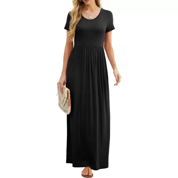 GRECERELLE Women's Short Sleeve Maxi Dresses Casual Long Dresses with Pockets