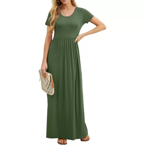 GRECERELLE Women's Short Sleeve Maxi Dresses Casual Long Dresses with Pockets