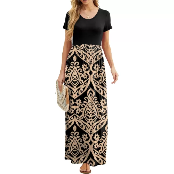 GRECERELLE Women's Short Sleeve Maxi Dresses Casual Long Dresses with Pockets