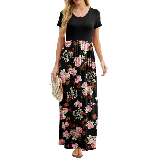 GRECERELLE Women's Short Sleeve Maxi Dresses Casual Long Dresses with Pockets