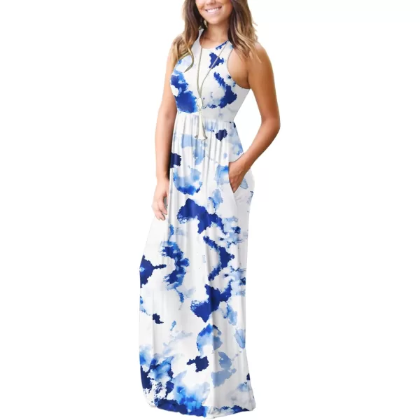 GRECERELLE Women's Sleeveless Racerback Maxi Dress Floral Print Casual Long Dresses with Pockets