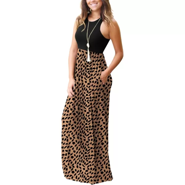 GRECERELLE Women's Sleeveless Racerback Maxi Dress Floral Print Casual Long Dresses with Pockets