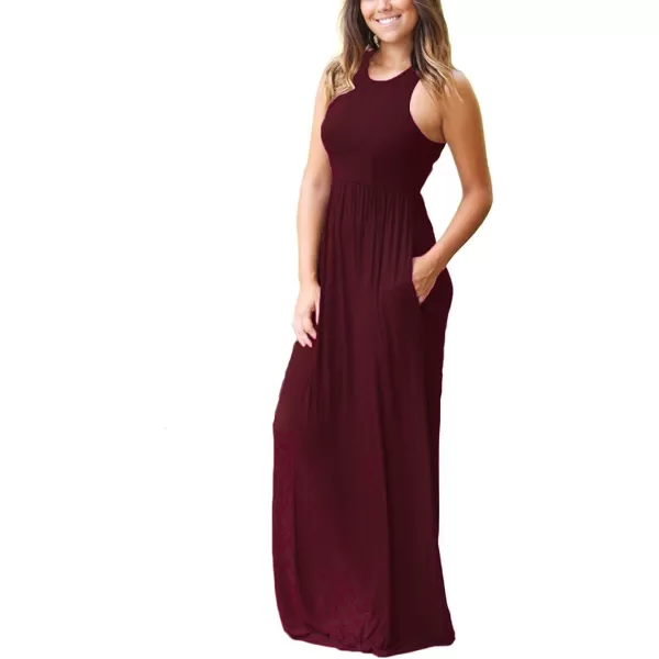 GRECERELLE Women's Sleeveless Racerback Maxi Dress Floral Print Casual Long Dresses with Pockets