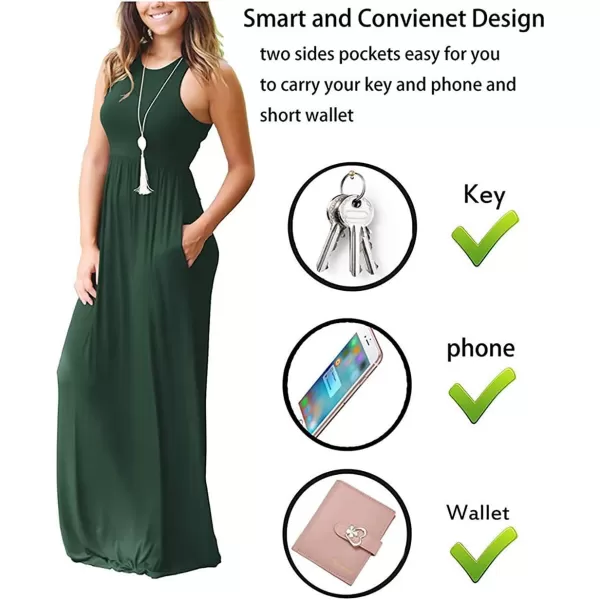 GRECERELLE Women's Sleeveless Racerback Maxi Dress Floral Print Casual Long Dresses with Pockets