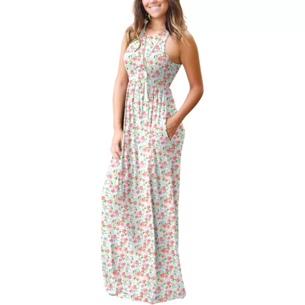 GRECERELLE Women's Sleeveless Racerback Maxi Dress Floral Print Casual Long Dresses with Pockets