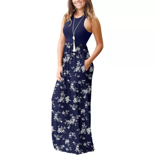 GRECERELLE Women's Sleeveless Racerback Maxi Dress Floral Print Casual Long Dresses with Pockets