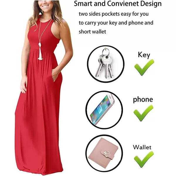 GRECERELLE Women's Sleeveless Racerback Maxi Dress Floral Print Casual Long Dresses with Pockets