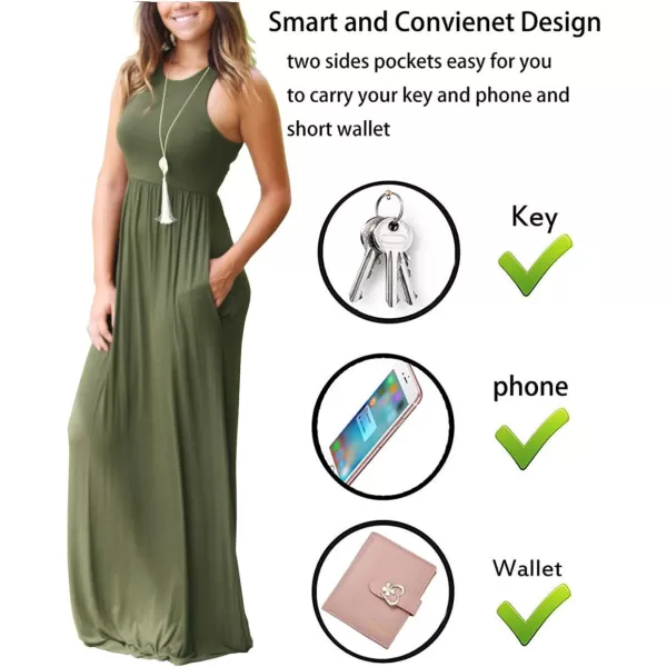 GRECERELLE Women's Sleeveless Racerback Maxi Dress Floral Print Casual Long Dresses with Pockets