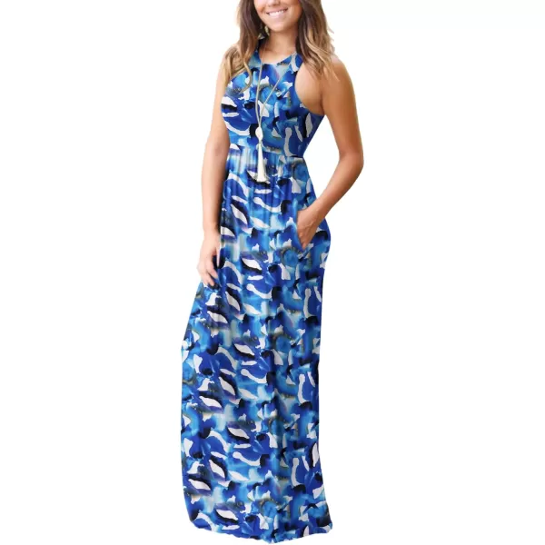 GRECERELLE Women's Sleeveless Racerback Maxi Dress Floral Print Casual Long Dresses with Pockets