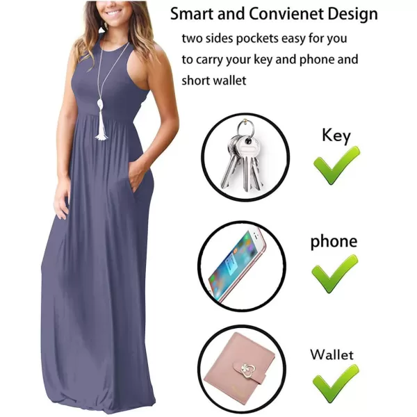 GRECERELLE Women's Sleeveless Racerback Maxi Dress Floral Print Casual Long Dresses with Pockets