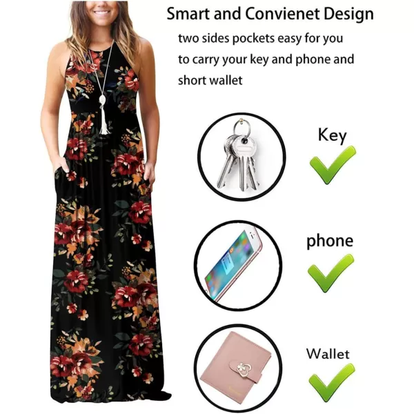 GRECERELLE Women's Sleeveless Racerback Maxi Dress Floral Print Casual Long Dresses with Pockets