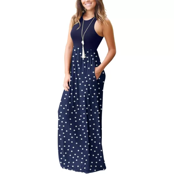 GRECERELLE Women's Sleeveless Racerback Maxi Dress Floral Print Casual Long Dresses with Pockets