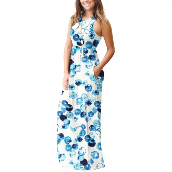 GRECERELLE Women's Sleeveless Racerback Maxi Dress Floral Print Casual Long Dresses with Pockets