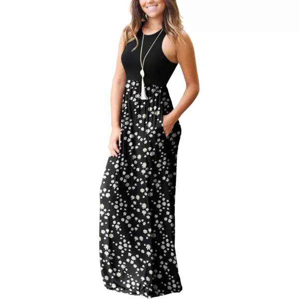 GRECERELLE Women's Sleeveless Racerback Maxi Dress Floral Print Casual Long Dresses with Pockets