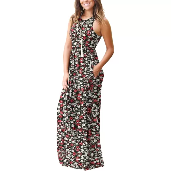 GRECERELLE Women's Sleeveless Racerback Maxi Dress Floral Print Casual Long Dresses with Pockets