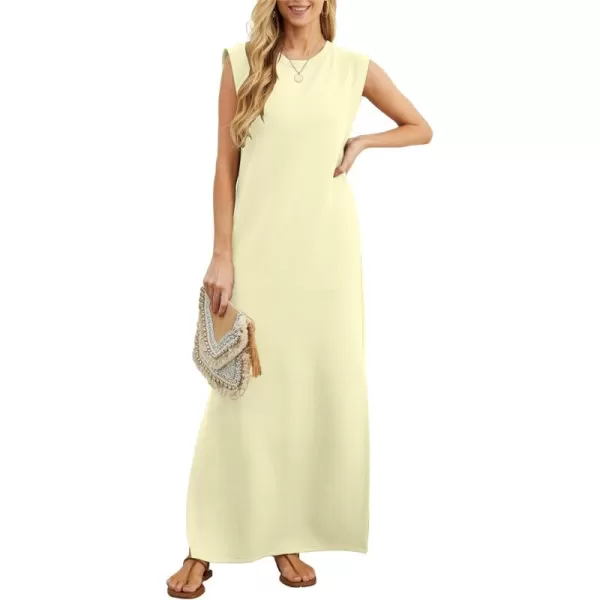 GRECERELLE 2024 Women Summer Crew Neck Casual Loose Split Wrinkle-Free Long Maxi Beach Dress with Pockets